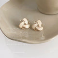 Cream Enamel Geometric Knot Stud Earrings Gold Wire view 1