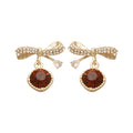 Brown Round Drop Bow Stud Earrings Fashion Jewelry view 5