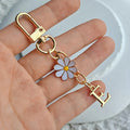 Gold Letter Daisy Flower Keychain Charm With Lobster Clasp view 10
