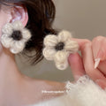 Crocheted Flower Stud Earrings with Pearl Drop Accents view 1