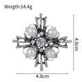 White Cross Geometric Crystal Pearl Look Metal Brooch Pin view 2