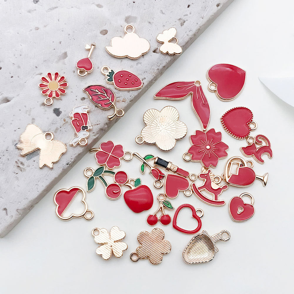 Red Enamel Zinc Alloy Sakura Flower Charm Pendant for DIY Keychain Earrings Hair Jewelry