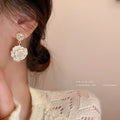 Black and White Camellia Crystal Drop Statement Earrings view 3