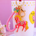 Colorful Galloping Horse Keychains with Braided Wrist Straps view 3