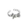 Silver Open Chain Ring Bow Clear Zircon Center Accent view 5