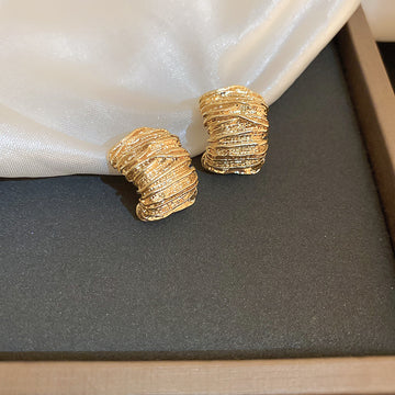 Textured Curved Statement Stud Earrings in Two Tones