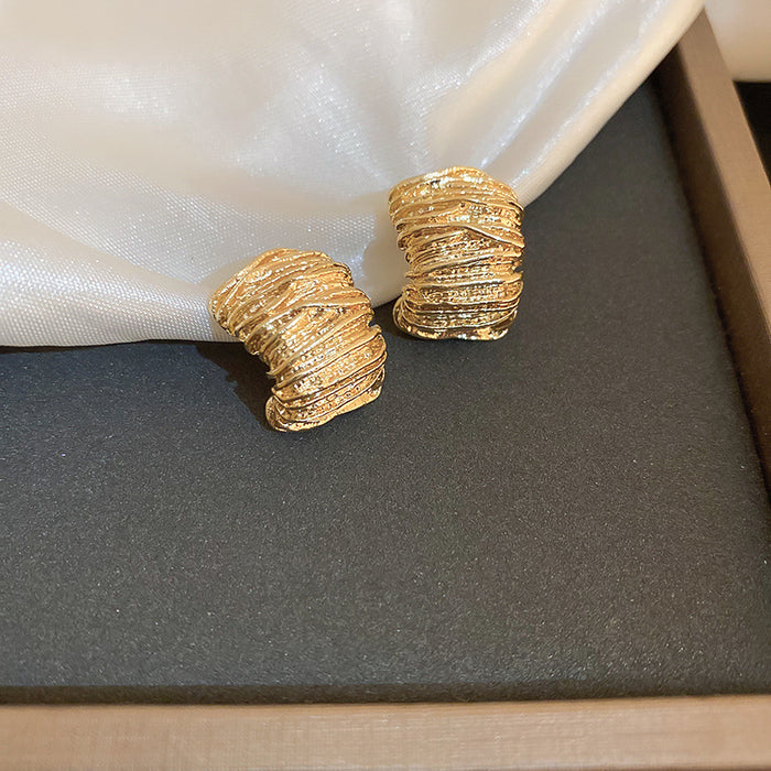 Textured Curved Statement Stud Earrings in Two Tones
