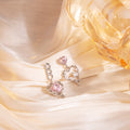 Pink Heart Mismatched Chain and Outline Drop Earrings view 2