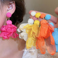 Chiffon Flower Pearl Statement Stud Earrings For Women view 1