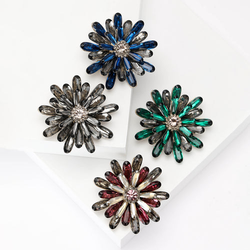 Four color crystal teardrop petal flower brooches display