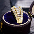 Gold Multi-Row Baguette Round Clear CZ Domed Band Ring view 3