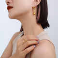 Chain Link Ball Drop Earrings Gold Steel Metal Tone view 4