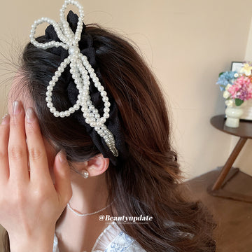 Black Pearl Bow Headband and Star Claw Clip Accessories
