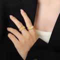 Gold Tone Ribbed Open Band Ring Wide Fluted Cuff Style view 1