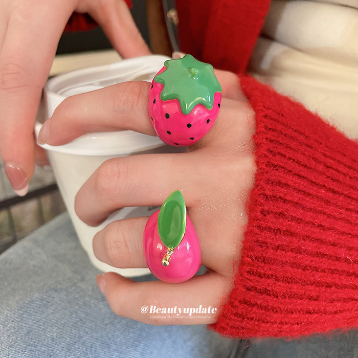 Enamel Fruit Statement Rings Strawberry Apple Calla Five Styles