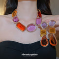 Gold Geometric Resin Statement Necklace Drop Earrings Set view 3