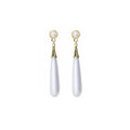Long White Pearl Teardrop Drop Earrings Gold Cone Cap view 5