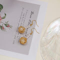 Gold Wire Nest and Pearl Look Long Hook Drop Earrings view 2