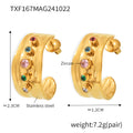Hammered C Hoop Earrings Open Cuff Ring Multicolor Zircon view 9