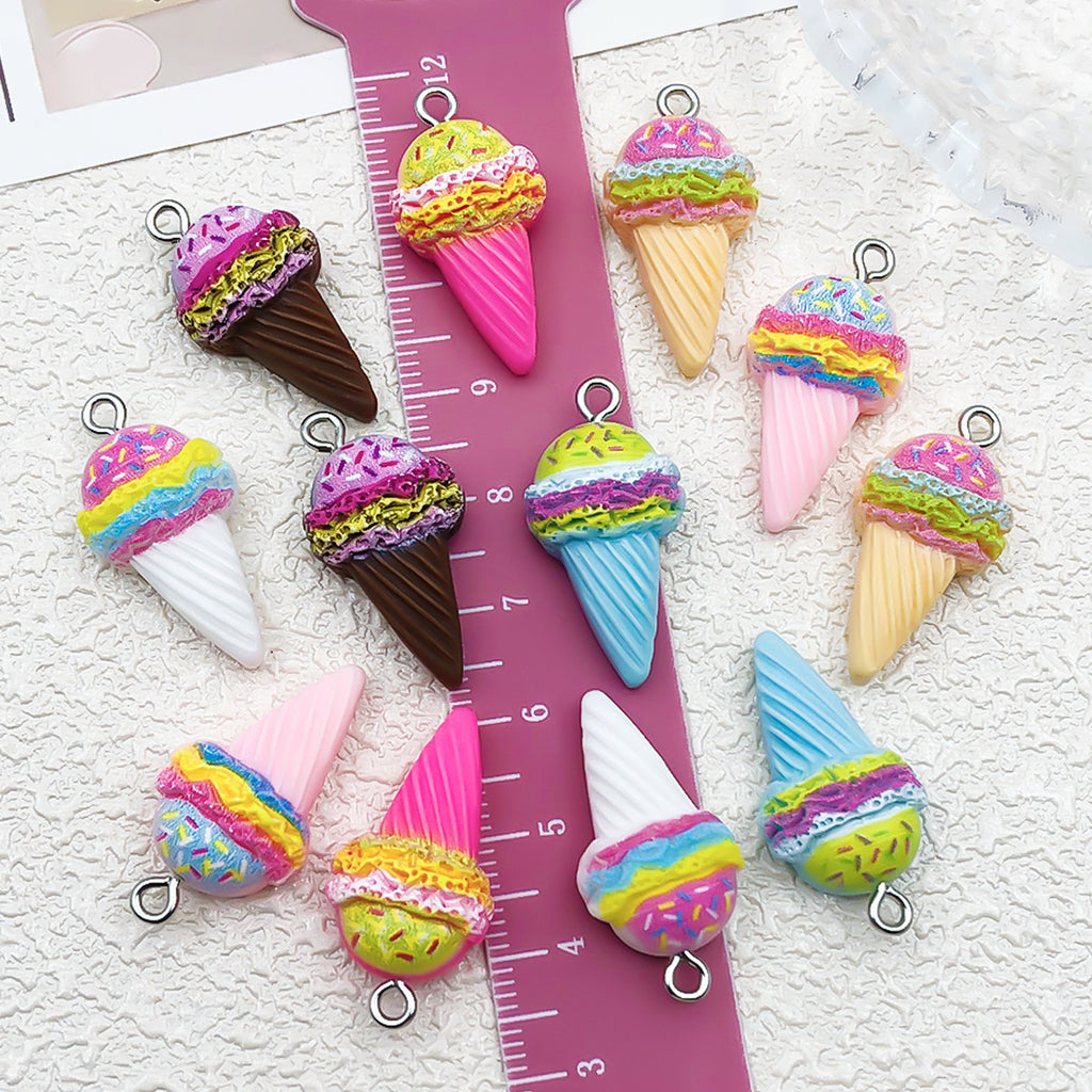 Simulation Resin Ice Cream Cone Charm Pendant for DIY Earrings Necklaces Bag Charms