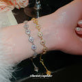 Round Halo Crystal Pink Center Link Bracelet Gold Silver view 3