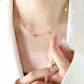 Heart Discs And Clear Zircon Station Charm Necklace Chain view 4