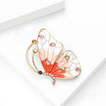 Coral Pink White Enamel Butterfly Brooch Rhinestones view 4