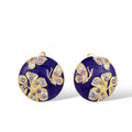 Gold Purple Enamel Butterfly Flower Round Clip Earrings view 1