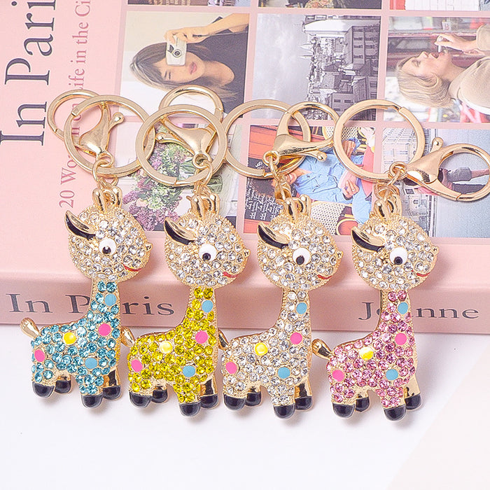 Rhinestone Giraffe Keychain Gold Metal Cute Animal Charm