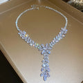 Silver Tone Leaf Crystal Y Necklace And Long Drop Earring Options view 7
