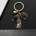 Black Cat Heart and Faux Pearl Enamel Charm Keychain view 3