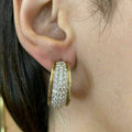 Two Tone Crystal Pave Wide Huggie Hoop Earrings Polished Metal Earrings view 2