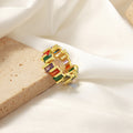 Gold Geometric Open Ring Multicolor Baguette Zircon Band view 4