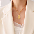 Abstract Face Square Pendant Necklace Gold Silver Paperclip Chain view 7