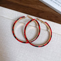 Narrow Leopard Pattern Hoops in Pink, Beige and Red view 3