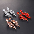 Red Gold Tone Champagne Winged Leaf Tassel Crystal Three Designs Metal Dangle Earrings view 3