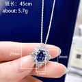 Silver Tone Royal Blue Oval Crystal Halo Flower Pendant Necklace view 5