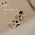 White Daisy Purple Berry And Multicolor Flower Asymmetric Stud Earrings view 4