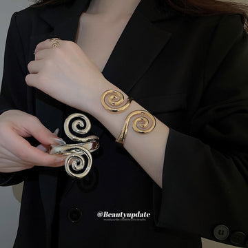 Spiral Open Cuff Bangle Matching Ring Set 2 Colors
