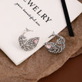 Silver Pave Feather Leaf Stud Earrings With Pink Stone view 4