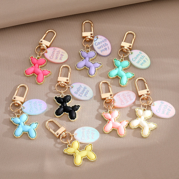 Gold Tone Balloon Dog Clip Keychains with Pearl Collars and English Tags