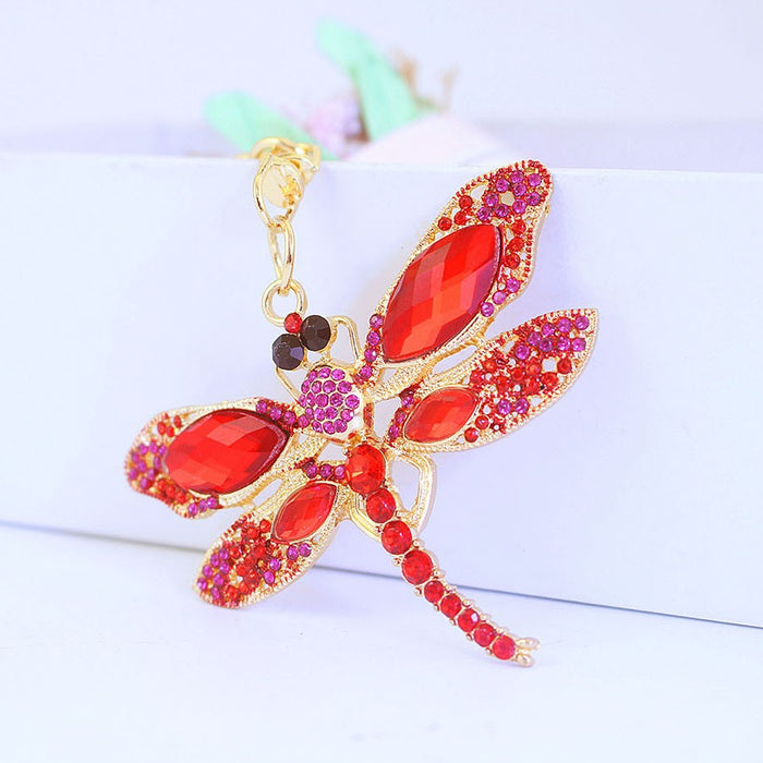 Cute Rhinestone Dragonfly Car Keychain Zinc Alloy Bag Charm Key Ring