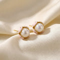 White Pearl Look Gold Tone Wrapped Round Stud Earrings view 2