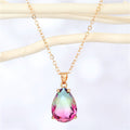 Gold Tone Faceted Teardrop Crystal Pendant Necklaces in Five Colors view 6