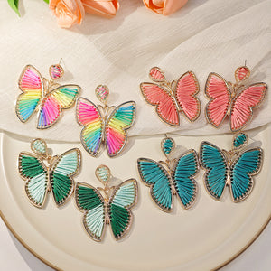 Zinc Alloy Thread-Wrapped Butterfly Drop Earrings, Four Colors