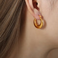 Polished Gold Steel Crescent U-Shape Chunky Hoop Earrings view 6