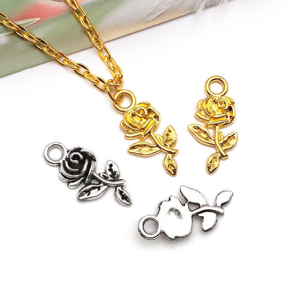 Vintage Zinc Alloy Rose Flower Charm Pendant for DIY Bracelet Necklace Jewelry Making