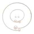 Silver Pearl Rhinestone Choker Bangle Studs Three Piece view 5