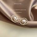 Gold Spiral Pearl White Enamel Clear CZ Stud Earrings view 4