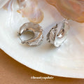 Sculpted Silver Tone Hoop Earrings with White Bead Inlay view 2